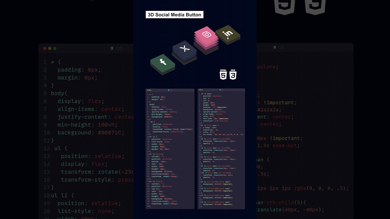 3D social media button (HTML, CSS only) #htmlcss #frontend #development
