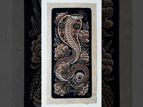 "Meadow" two-color linocut 🐍 #linocut #printmaking #artvideo #handmade #snake #cobra #wallart