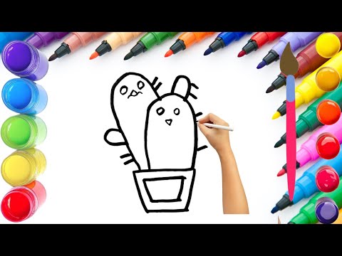 How To Draw cute cactus  Drawing, Painting & Coloring For Kids and Toddlers_ Child Art 🐋🌈🎨
