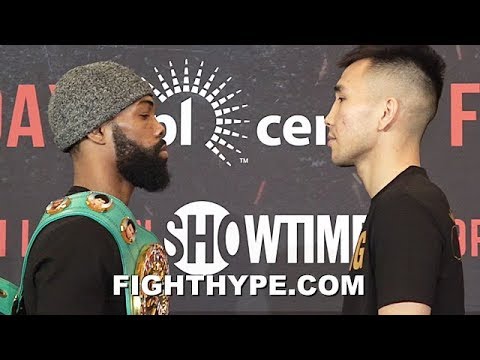 GARY RUSSELL JR. SIZES UP KING TUG NYAMBAYAR, WHO STARES HIM DOWN DURING FACE OFF
