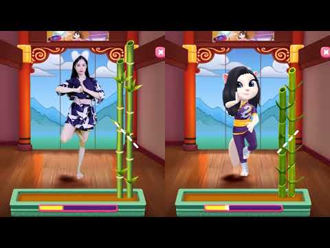 Imitate Angela Martial Arts Hand Chopping Bamboo Trees - My Talking Angela 2 In The Real Life