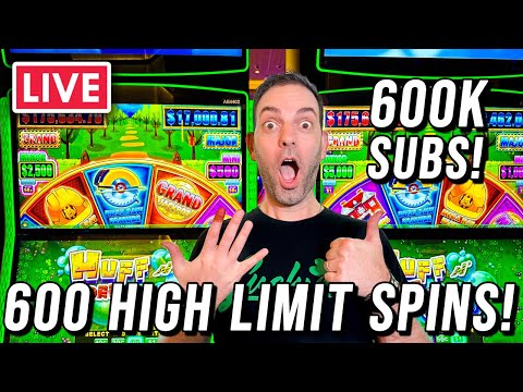 🔴 9 JACKPOTS CAUGHT LIVE ➤ 600 Spins for 600K Subs! 🪚 Huff N More Puff