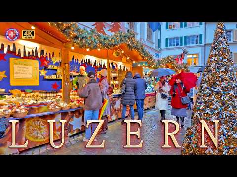 LUZERN SCHWEIZ ✨ Weihnachtsmärkte Abendlicher Spaziergang 4K Einkaufsstrassen & Brücken