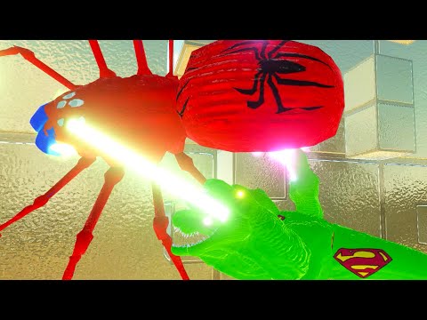 PLASMA HYDRA GREEN SUPERMAN T-REX vs SABER SOIDERMAN  DEATH FALL  - Animal Revolt Battle Simulator