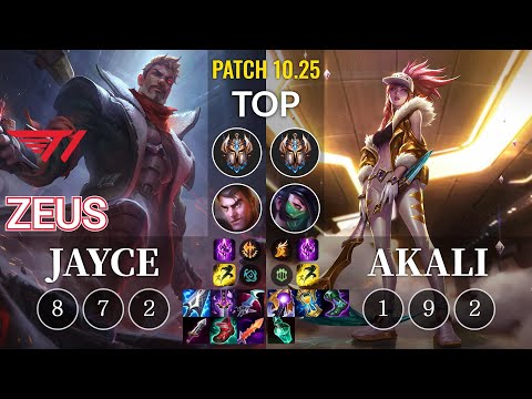 T1 Zeus Jayce vs Akali Top - KR Patch 10.25