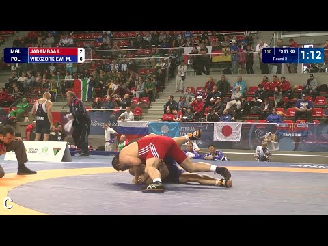 Round 2 FS - 97 kg: L. JADAMBAA (MGL) df. M. WIECZORKIEWI (POL) by FALL, 8-0
