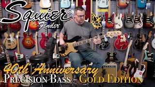 Video thumbnail for Squier 40th Anniversary Precision Bass, Gold Edition, Black by Music Junction