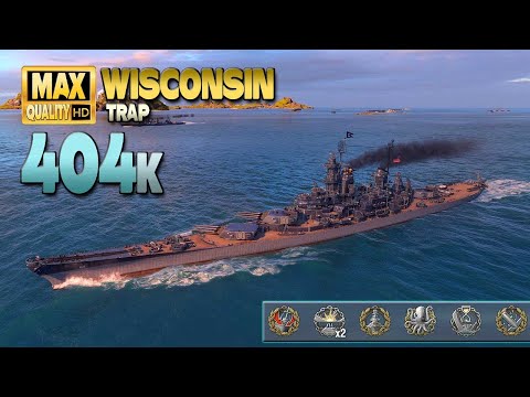 battleship Wisconsin: Huge +400k damage game on map Trap - World of Warships