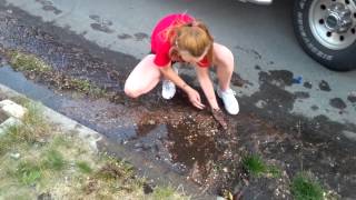 Elliott and the kids make a water dam outside his driveway summer 2014