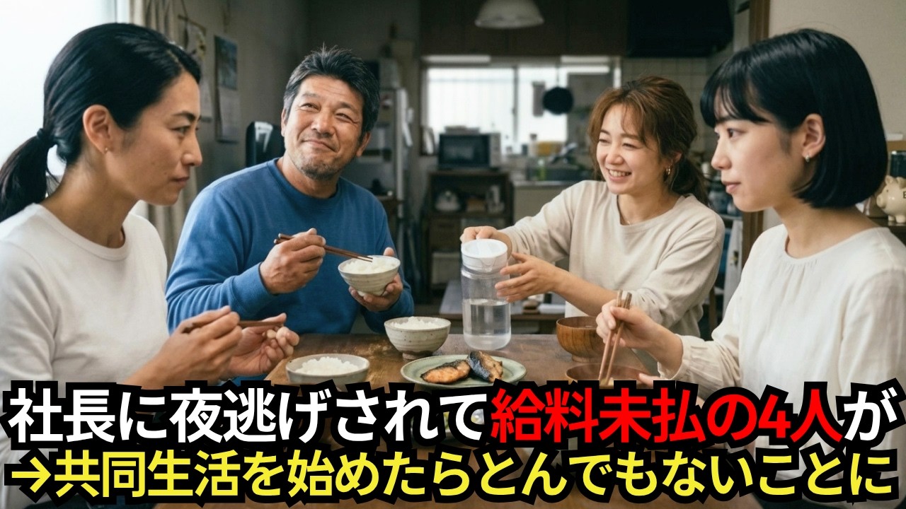 社長が夜逃げして給料3ヶ月未払いで38歳職人と3人の女性が行き場を失った→23歳の女性「どこか泊めてください」男「うちに来い、全員だ」→4人が共同生活を始めてとんでもない結果に【感動する話】