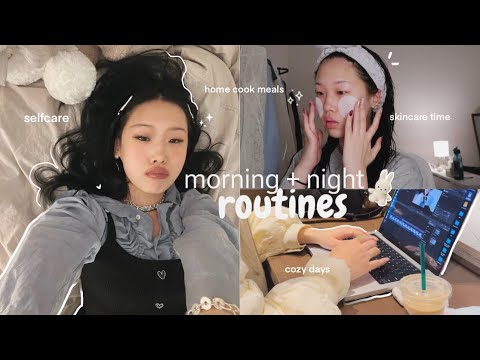 cozy morning & night routines 🧸☁️ selfcare, home cooked meals, being a homebody - boston diaries