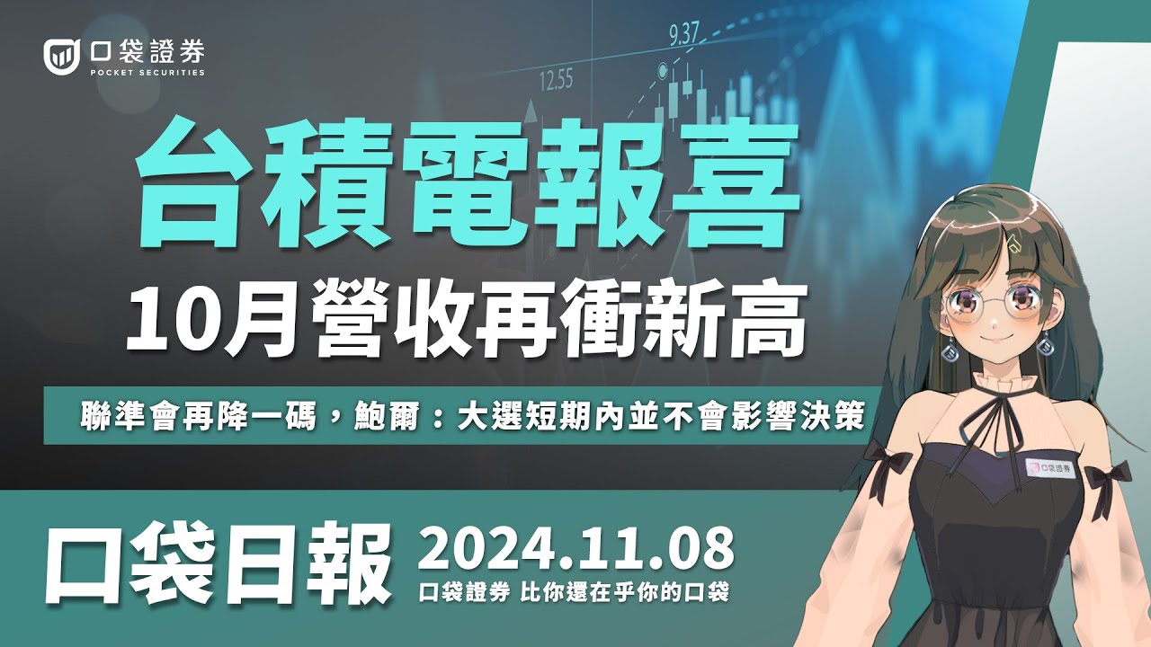 【口袋日報】台積電營收報喜!10月營收再衝新高,聯準會再降一碼,鮑爾 : 大選短期內並不會影響決策!2024.11.08
