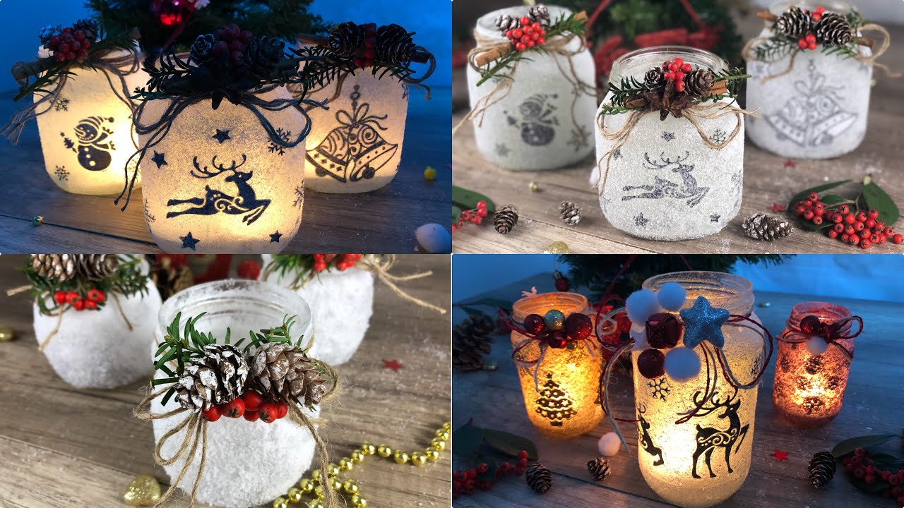 Easy DIY tutorial facilissimo How to make frozen lanterns with salt upcycling old  glass jars