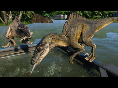 Jurassic World Evolution - 2 Spinoraptor & 2 Baryonyx Breakout & Fight! (1080p 60FPS)