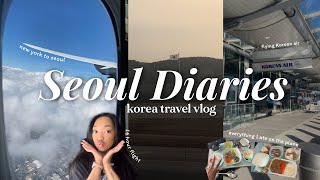 Traveling to KOREA 🇰🇷 flying from JFK to ICN, Korean Air Lounge, 16hr flight + first night in SEOUL
