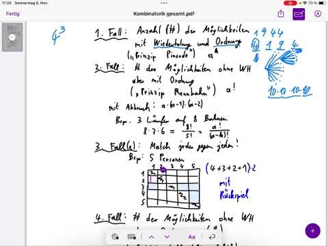 Kombinatorik Zusammenfassung mit Pincode, Startbahnen, Turnieren und Lotto sowie Teams