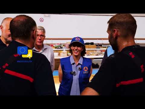Video Thumbnail: Hadja Lahbib Meets Firefighters at Gironde Crisis Command Post During France Wildfires!