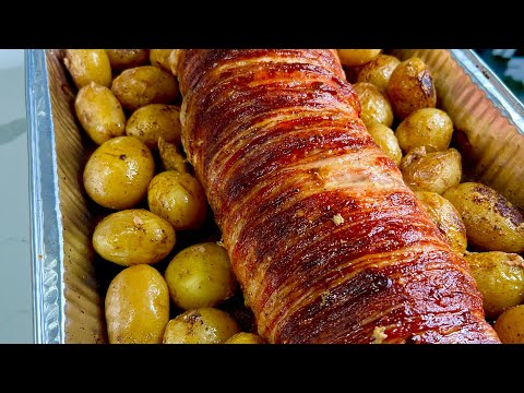 Lomo de puerco relleno envuelto en tocino 😋 / Cocinando A la Periqué