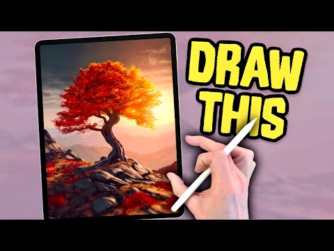 DRAW A MOUNTAIN FALL TREE  - Procreate drawing tutorial made easy