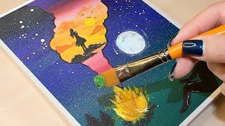Paint a starry night🌠  Easy Acrylic Painting with Masking Tape Techniques 🌙