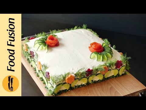 Chicken Bread Sandwich Cake / Swedish Smorgastarta Recipe by Food Fusion