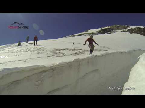 Crevasse rescue practice - stop a falling in a crevasse