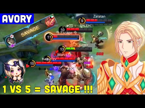 1 VS 5 = SAVAGE !!! MUST WATCH! Offlane Top Global Leomord Gameplay - Avory | MLBB
