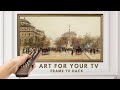 Framed TV Art Screensaver 4K Frame TV Hack. Vintage Paris Landscape Painting Wallpaper Background.