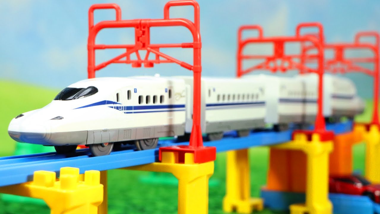 プラレール 新幹線N700S確認試験車がかっこいい！立体レイアウトセット、中間車セット、新幹線レールセットを開封して遊んでみた【おもちゅーぶ】