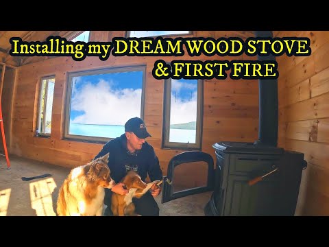 Installing my DREAM WOOD STOVE & FIRST FIRE 🔥🪵🔥 (Off Grid Log Cabin Build Series)