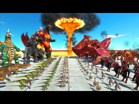 Dinosaurs revolt battle with Godzilla Burning vs Team Fire Rodan, Lava Dragon, Lava Boy