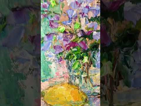 Still life with lemon and flowers 🎨🍋🌸 #stilllife #flowers #lemon #oilpainting #bouquet #artwork