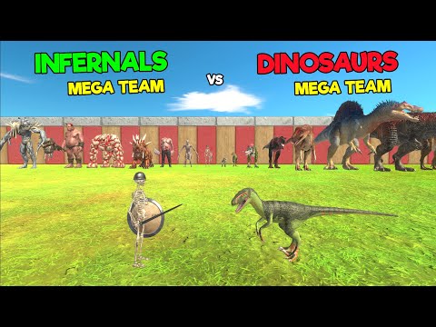 Carnivore Dinosaurs Mega Team vs Infernals Mega Team - Animal Revolt Battle Simulator