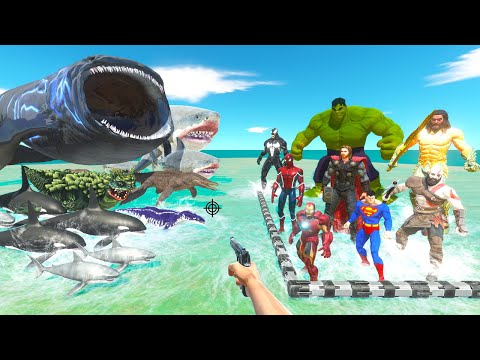 FPS Avatar Rescues Superheroes and Fights Sea Monsters in Aquapark - Animal Revolt Battle Simulator
