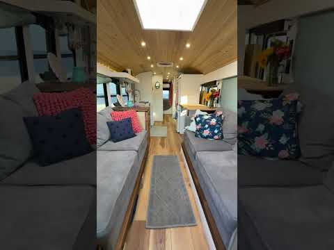 Self Converted Skoolie w/ Gorgeous Tiled Bathroom #skoolie #bushome #buslife IG: cruisinwithcamilia