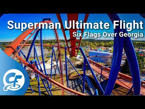 Front row point of view footage of Superman - Ultimate Flight