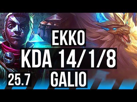 EKKO vs GALIO (MID) | 14/1/8, Legendary | EUW Master | 25.7