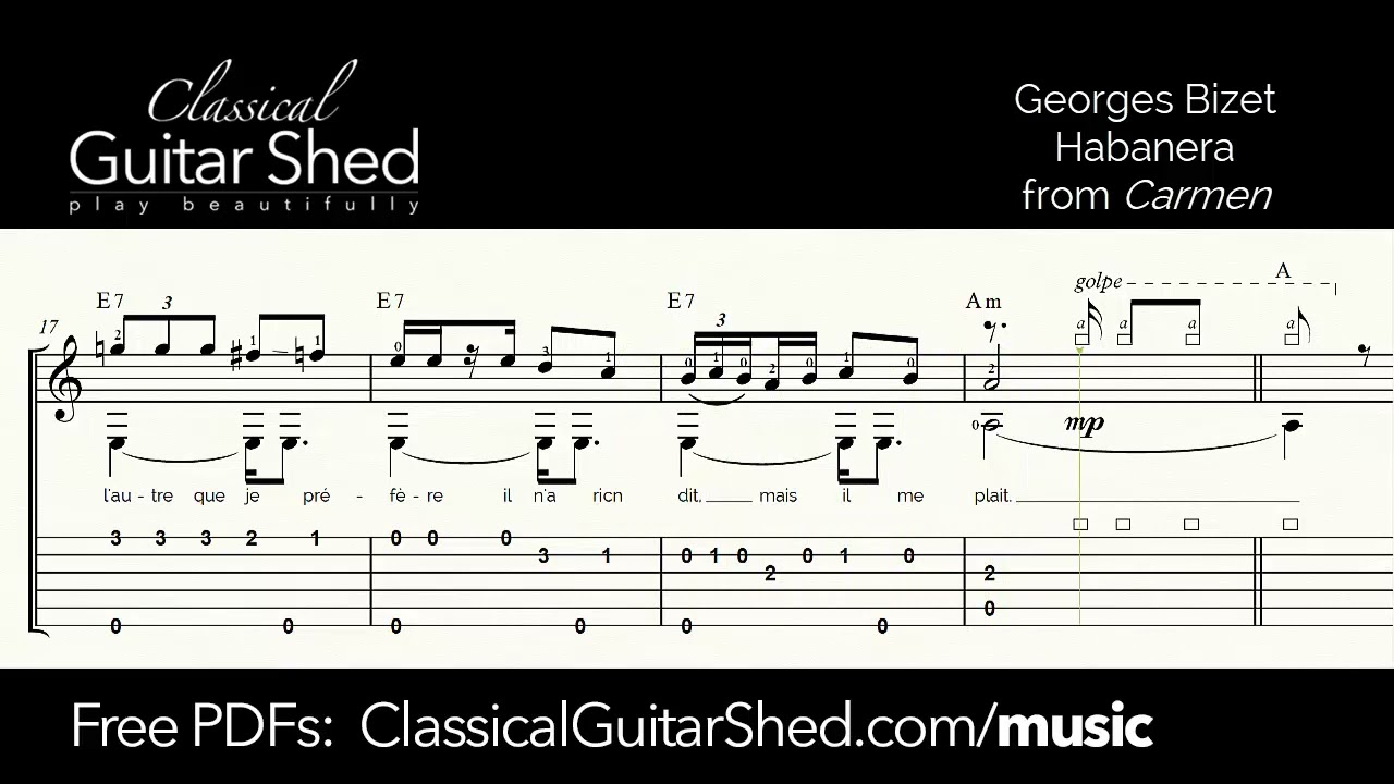 Bizet: Habanera - Free Classical Guitar Sheet Music