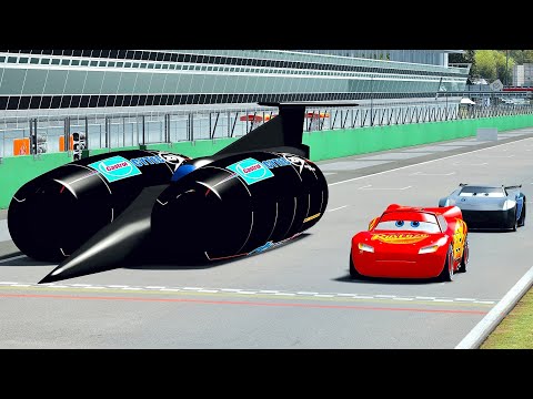 Lightning McQueen vs Thrust SSC vs Jackson Storm at Top Gear Track