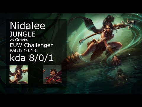 Nidalee Jungle vs Graves - EUW Challenger 8/0/1 Patch 10.13 Gameplay