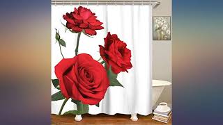 LIVILAN Red Rose Shower Curtain, Flower Fabric Bathroom Curtains Set with Hooks review