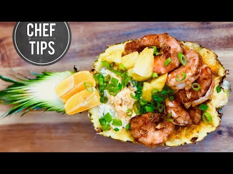 The BEST Hawaiian Garlic Shrimp Recipe | How to make Garlic Shrimp in a Pineapple | Chef Tips