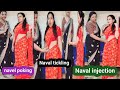Navel Poke Gudgudi Challenge Navel Injection In Saree Red And Black Funny Video