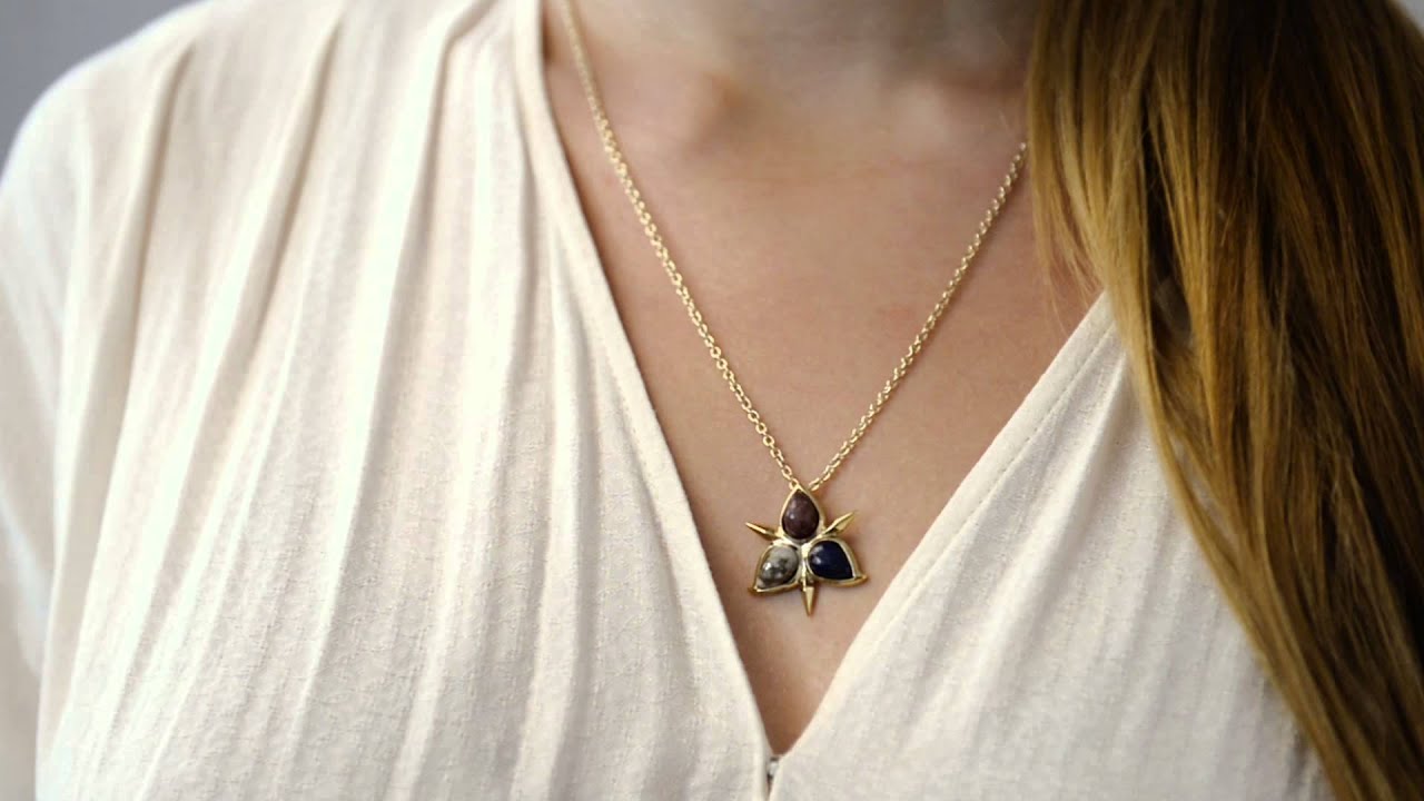 Gemstone Flower Pendant Necklace Isharya Temple Muse Jewelry Collection