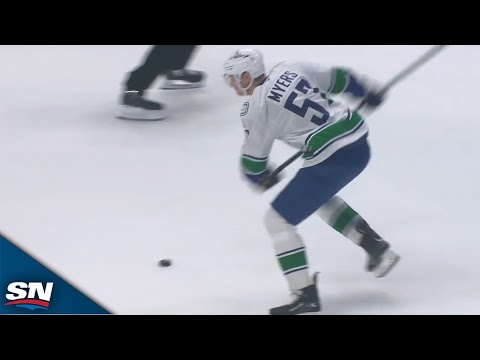 Canucks' Tyler Myers Exits Penalty Box and Unloads a Rocket vs. Ducks