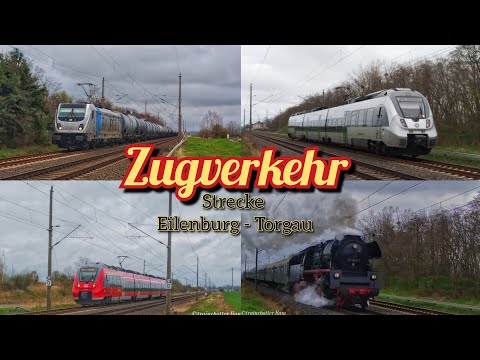 Zugverkehr auf der Strecke Eilenburg - Torgau mit Highlight des Dampfsonderzuges mit BR35 1097-1