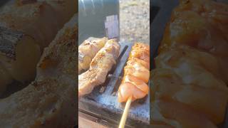 外で食べる炭火焼き鳥