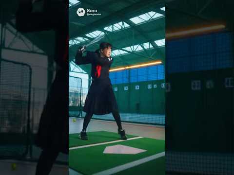 日本の女子高生がバッティングセンターで野球を打ち