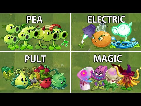 PvZ 2 4 Team PEA x PULT x ELECTRIC x MAGIC - Who Will Win? - PvZ 2 Team Plant vs team Plant
