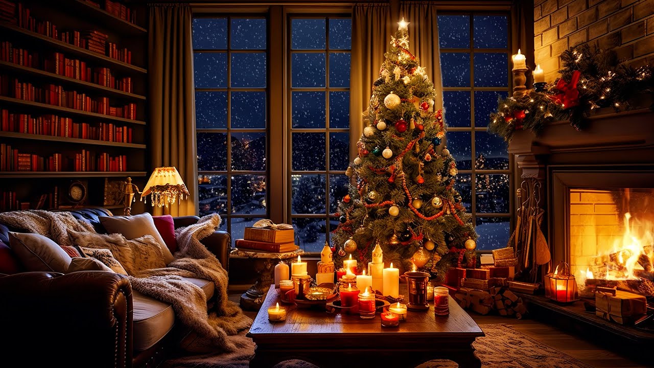 Relaxing Christmas Jazz Music 🎄 Cozy Christmas Ambience with Crackling Fireplace for Relax
